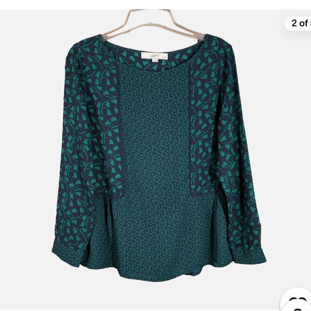 Ann Taylor Loft flowy top blue green floral print size small